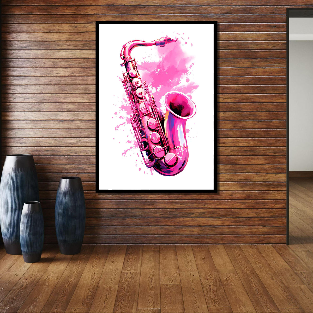 Pink Saxophone Art Print - Watercolor Style Music Wall Decor, Modern Jazz Lover Gift, Vibrant Instrument Artwork, Music Canvas Art