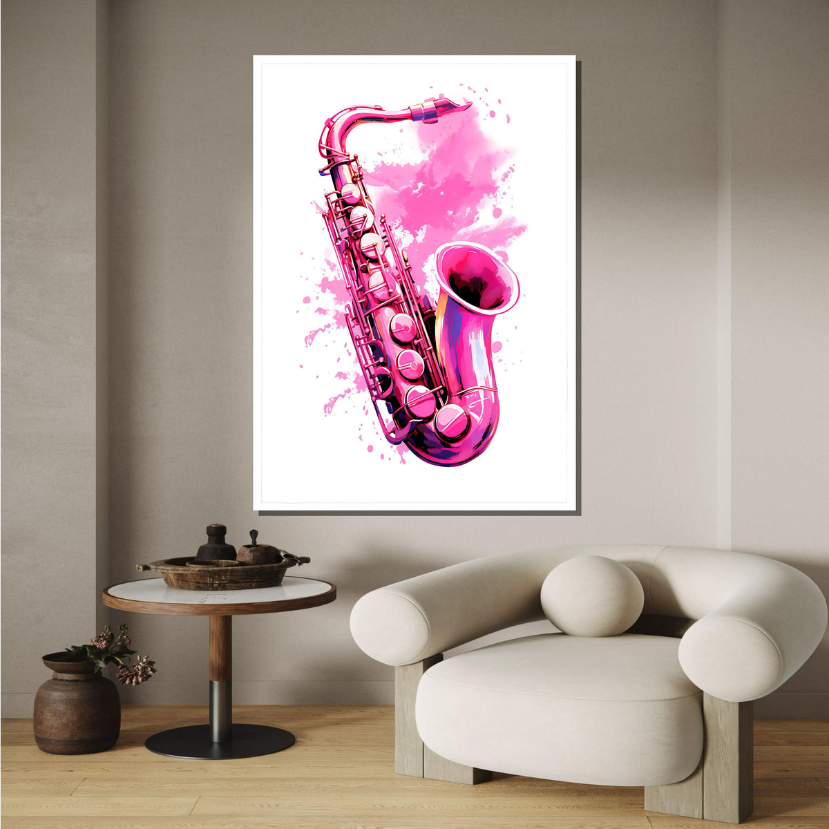 Pink Saxophone Art Print - Watercolor Style Music Wall Decor, Modern Jazz Lover Gift, Vibrant Instrument Artwork, Music Canvas Art