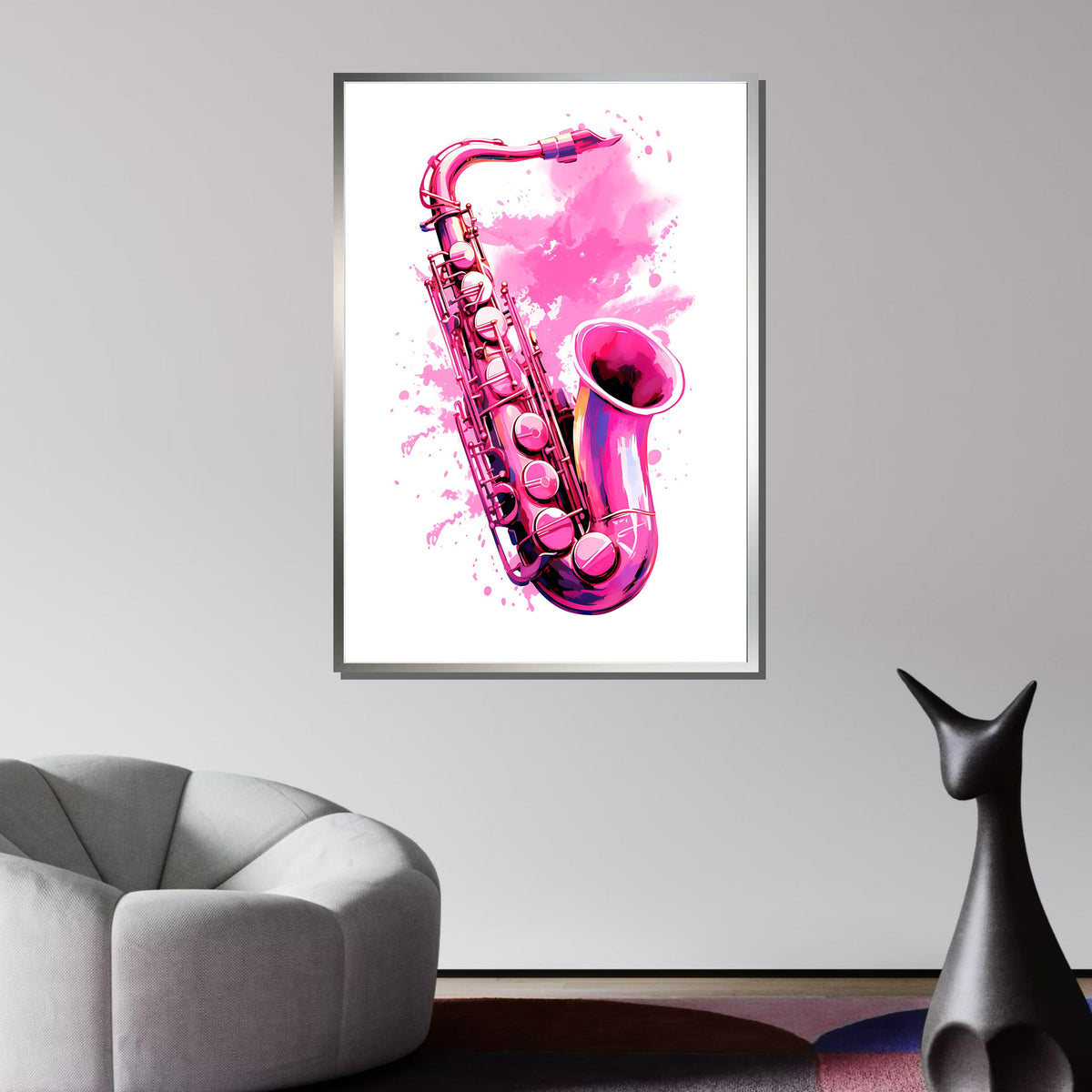 Pink Saxophone Art Print - Watercolor Style Music Wall Decor, Modern Jazz Lover Gift, Vibrant Instrument Artwork, Music Canvas Art
