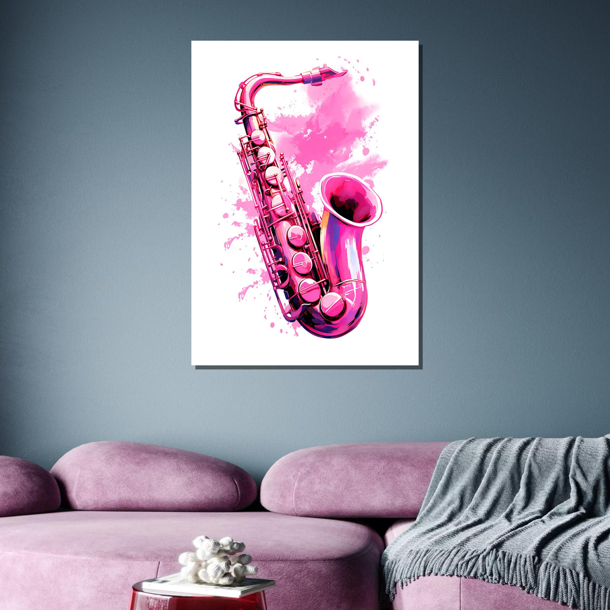 Pink Saxophone Art Print - Watercolor Style Music Wall Decor, Modern Jazz Lover Gift, Vibrant Instrument Artwork, Music Canvas Art