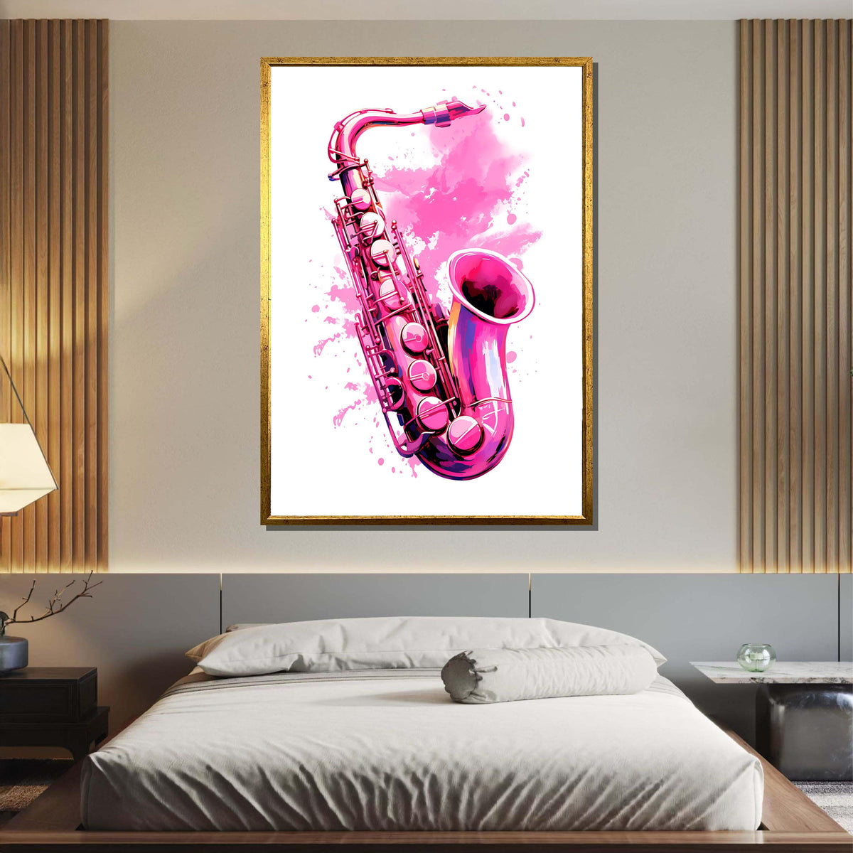 Pink Saxophone Art Print - Watercolor Style Music Wall Decor, Modern Jazz Lover Gift, Vibrant Instrument Artwork, Music Canvas Art