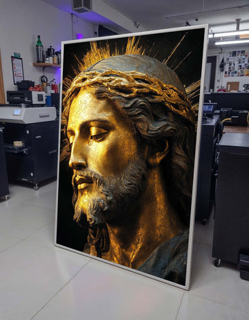 Golden Jesus Portrait with Crown of Thorns-Religious Wall Art for Faithful,Spiritual Wall Decor,Divine Light Modern Canvas ,Christian Gift