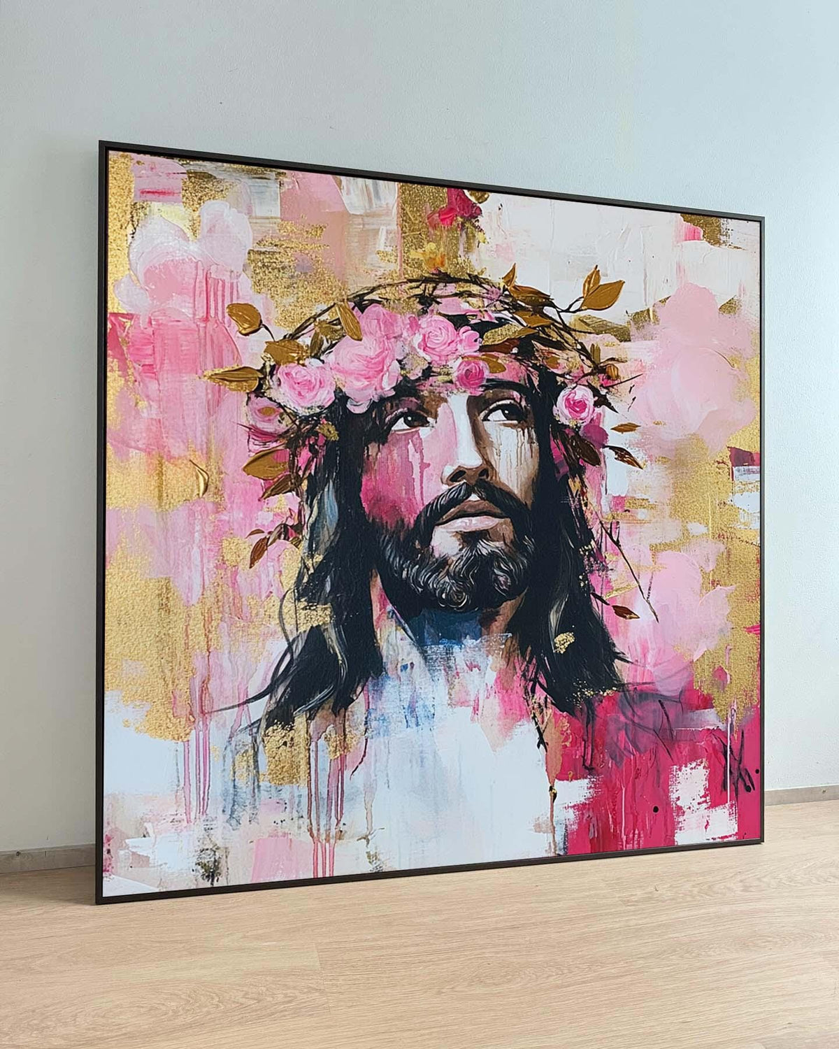 Jesus with Flower Crown - Feminine Religious Art Print for Faithful Home Decor,Spiritual Wall Decor,Divine Light Canvas ,Christian Gift