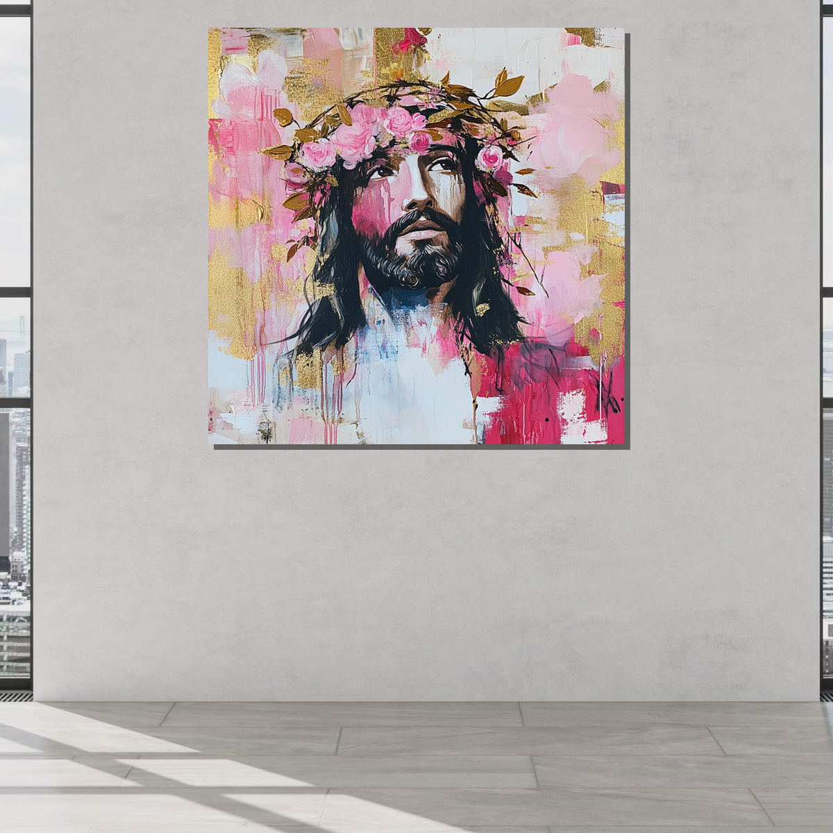 Jesus with Flower Crown - Feminine Religious Art Print for Faithful Home Decor,Spiritual Wall Decor,Divine Light Canvas ,Christian Gift