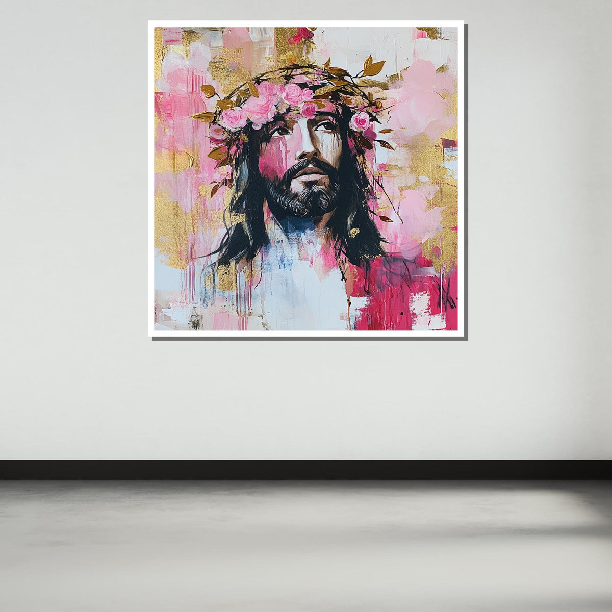 Jesus with Flower Crown - Feminine Religious Art Print for Faithful Home Decor,Spiritual Wall Decor,Divine Light Canvas ,Christian Gift