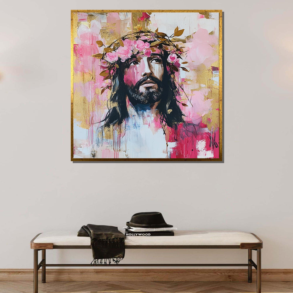 Jesus with Flower Crown - Feminine Religious Art Print for Faithful Home Decor,Spiritual Wall Decor,Divine Light Canvas ,Christian Gift