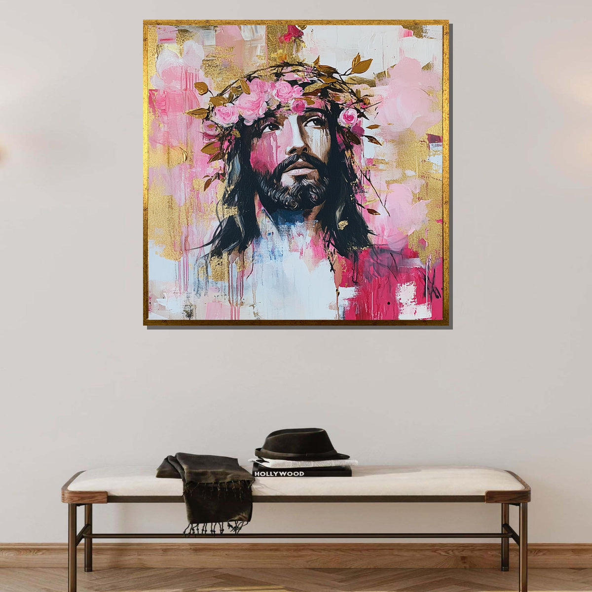 Jesus with Flower Crown - Feminine Religious Art Print for Faithful Home Decor,Spiritual Wall Decor,Divine Light Canvas ,Christian Gift