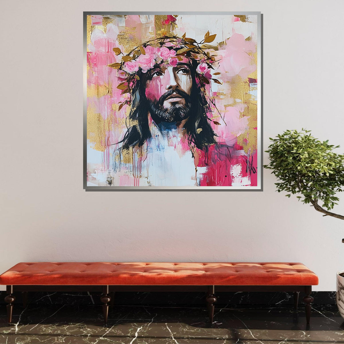 Jesus with Flower Crown - Feminine Religious Art Print for Faithful Home Decor,Spiritual Wall Decor,Divine Light Canvas ,Christian Gift