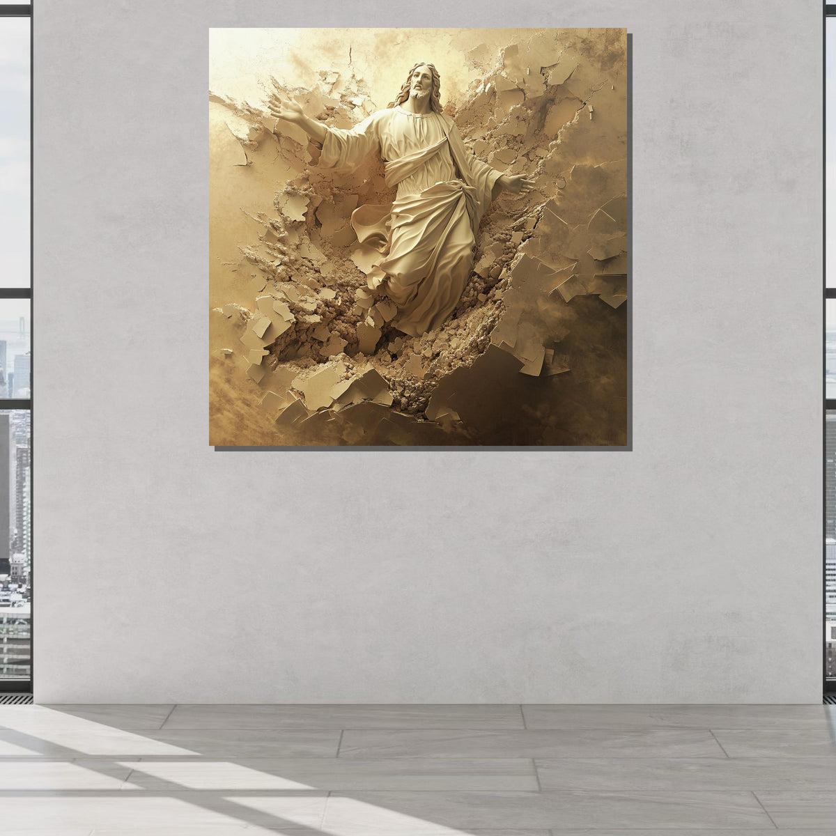 Resurrected Jesus Breaking Through - Inspirational Faith Wall Art for Easter Decor,Spiritual Wall Decor,Divine Light Canvas
