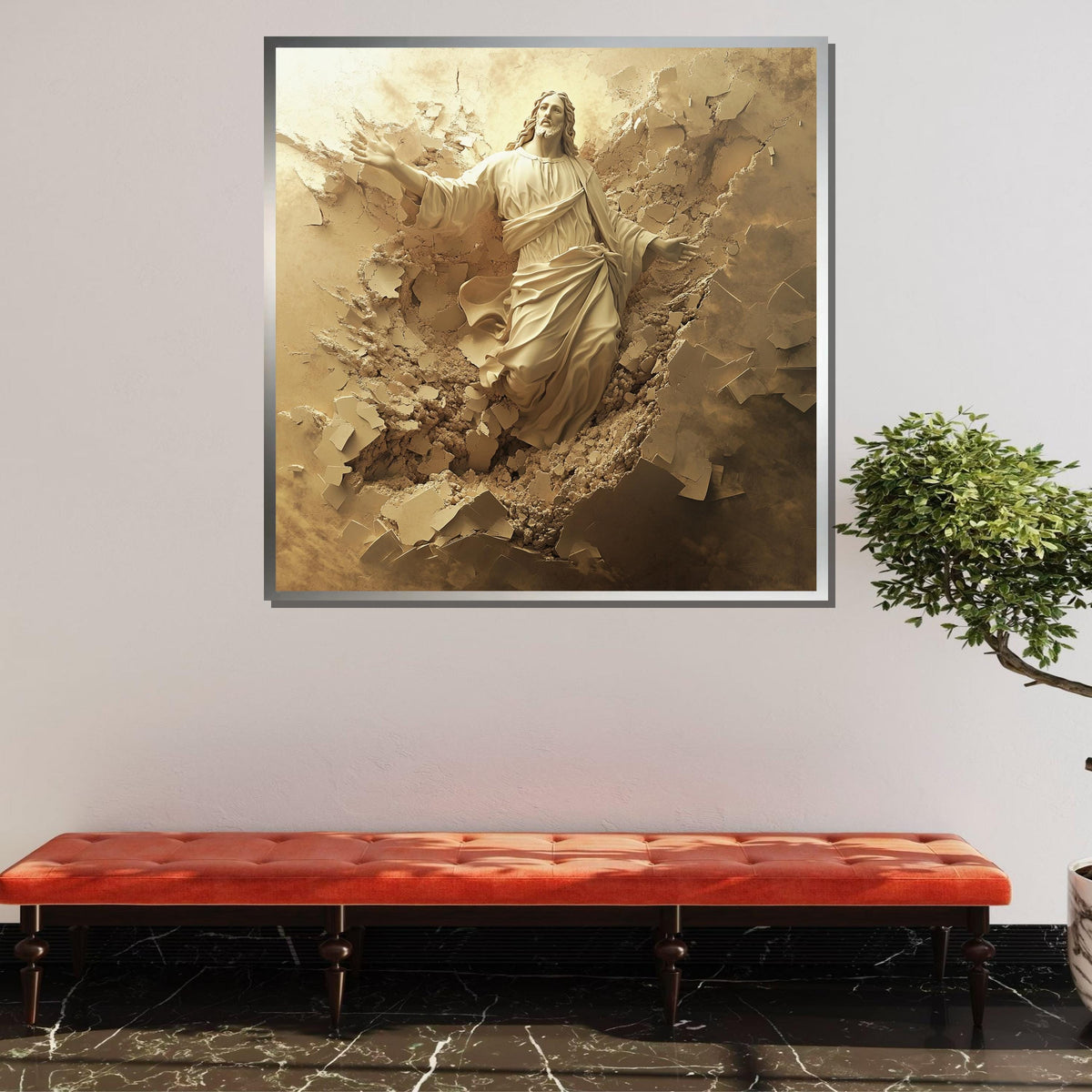 Resurrected Jesus Breaking Through - Inspirational Faith Wall Art for Easter Decor,Spiritual Wall Decor,Divine Light Canvas