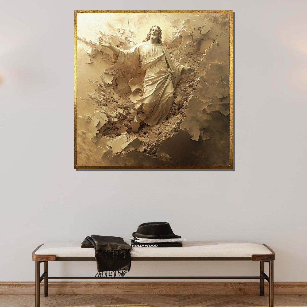 Resurrected Jesus Breaking Through - Inspirational Faith Wall Art for Easter Decor,Spiritual Wall Decor,Divine Light Canvas