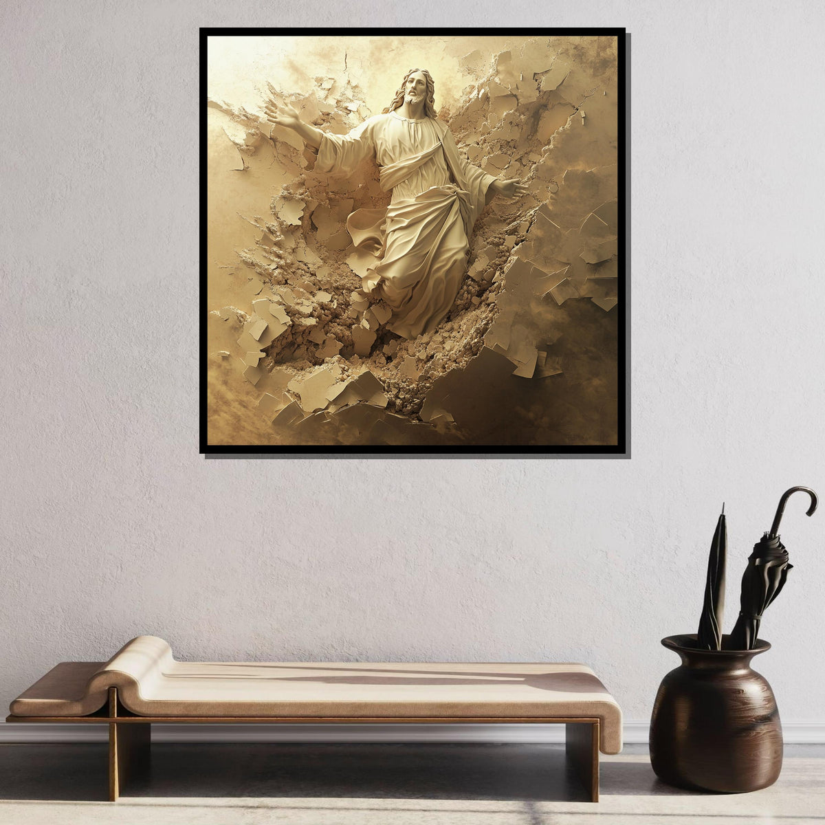 Resurrected Jesus Breaking Through - Inspirational Faith Wall Art for Easter Decor,Spiritual Wall Decor,Divine Light Canvas