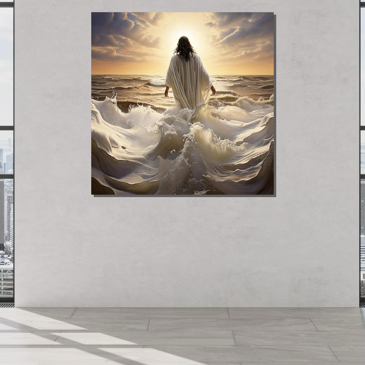 Walking on Water Canvas Art, Divine Ocean Scene, Jesus Art Print, Inspirational Wall Decor, Religious Artwork ,Christian Gift