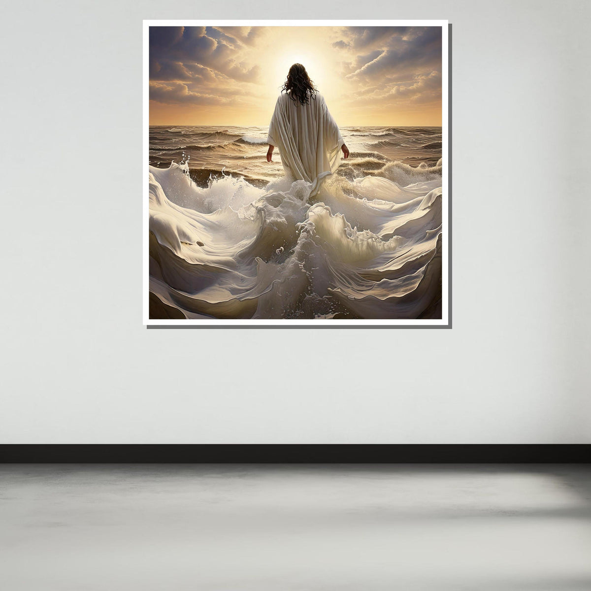 Walking on Water Canvas Art, Divine Ocean Scene, Jesus Art Print, Inspirational Wall Decor, Religious Artwork ,Christian Gift