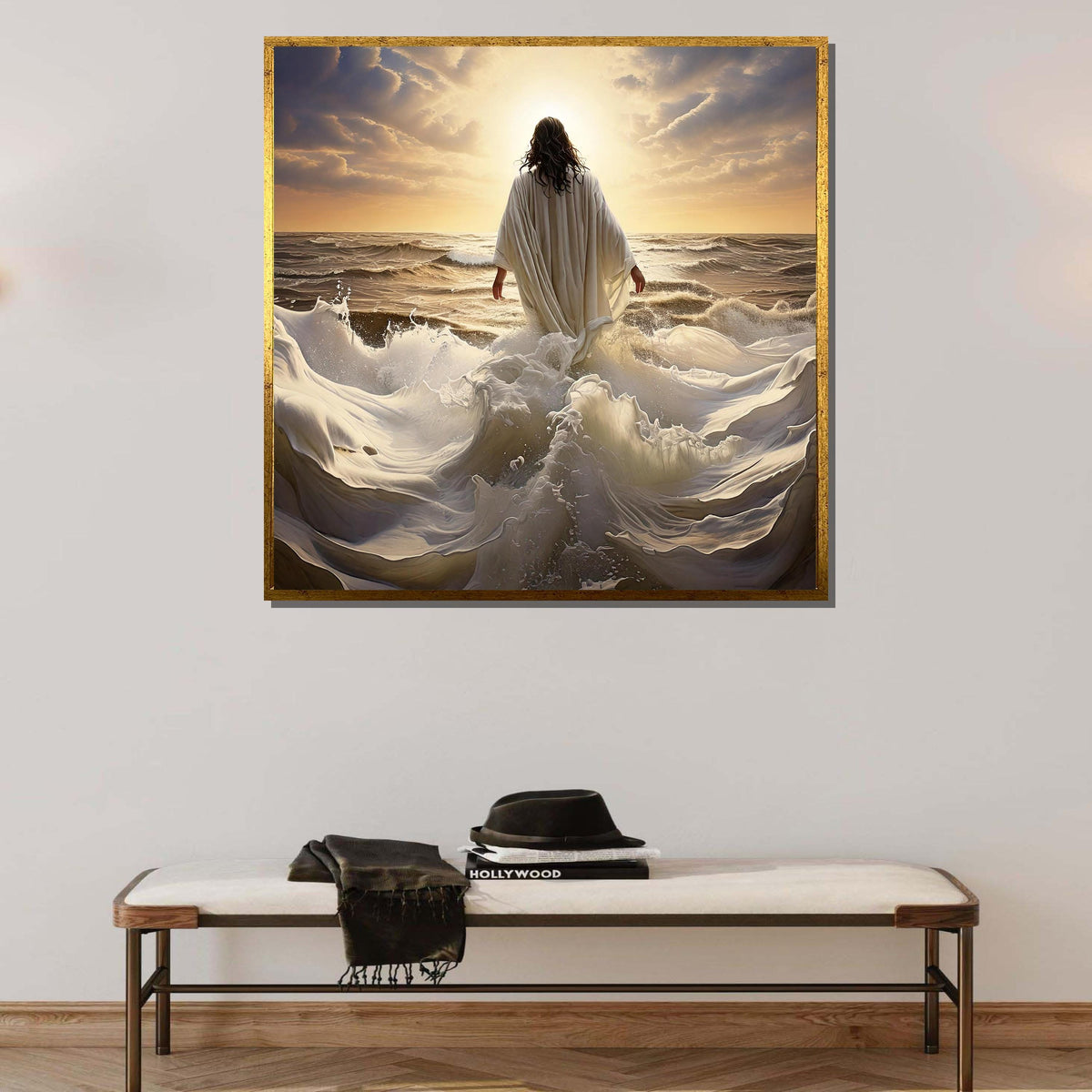Walking on Water Canvas Art, Divine Ocean Scene, Jesus Art Print, Inspirational Wall Decor, Religious Artwork ,Christian Gift