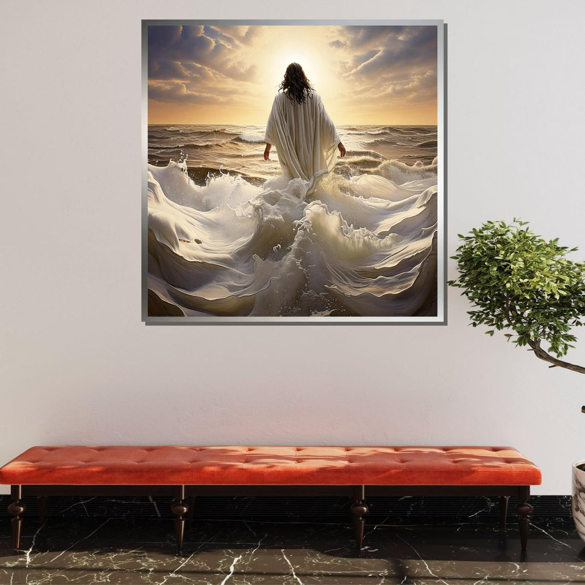 Walking on Water Canvas Art, Divine Ocean Scene, Jesus Art Print, Inspirational Wall Decor, Religious Artwork ,Christian Gift
