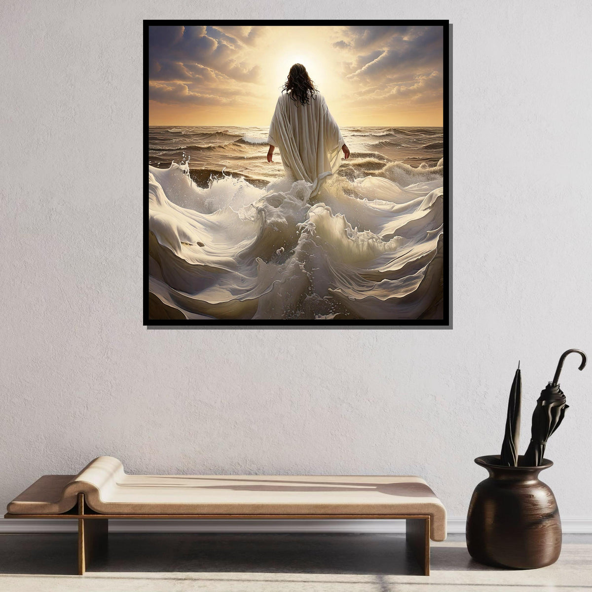 Walking on Water Canvas Art, Divine Ocean Scene, Jesus Art Print, Inspirational Wall Decor, Religious Artwork ,Christian Gift