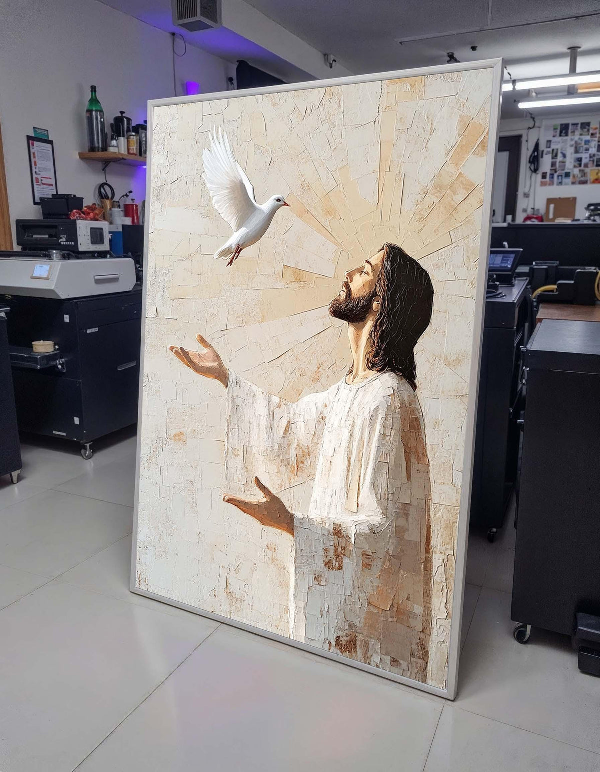 Jesus with Dove Wall Art, Holy Spirit Canvas, Inspirational Christian Artwork, Religious Home Decor, Divine Peace Painting,Christian Gift