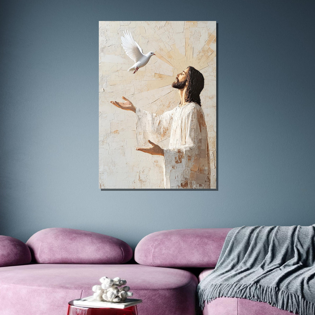 Jesus with Dove Wall Art, Holy Spirit Canvas, Inspirational Christian Artwork, Religious Home Decor, Divine Peace Painting,Christian Gift