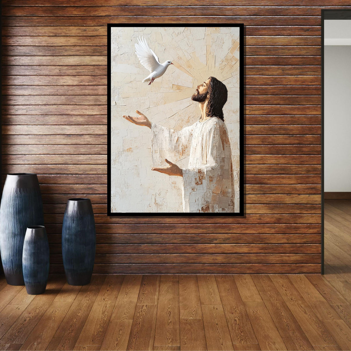 Jesus with Dove Wall Art, Holy Spirit Canvas, Inspirational Christian Artwork, Religious Home Decor, Divine Peace Painting,Christian Gift