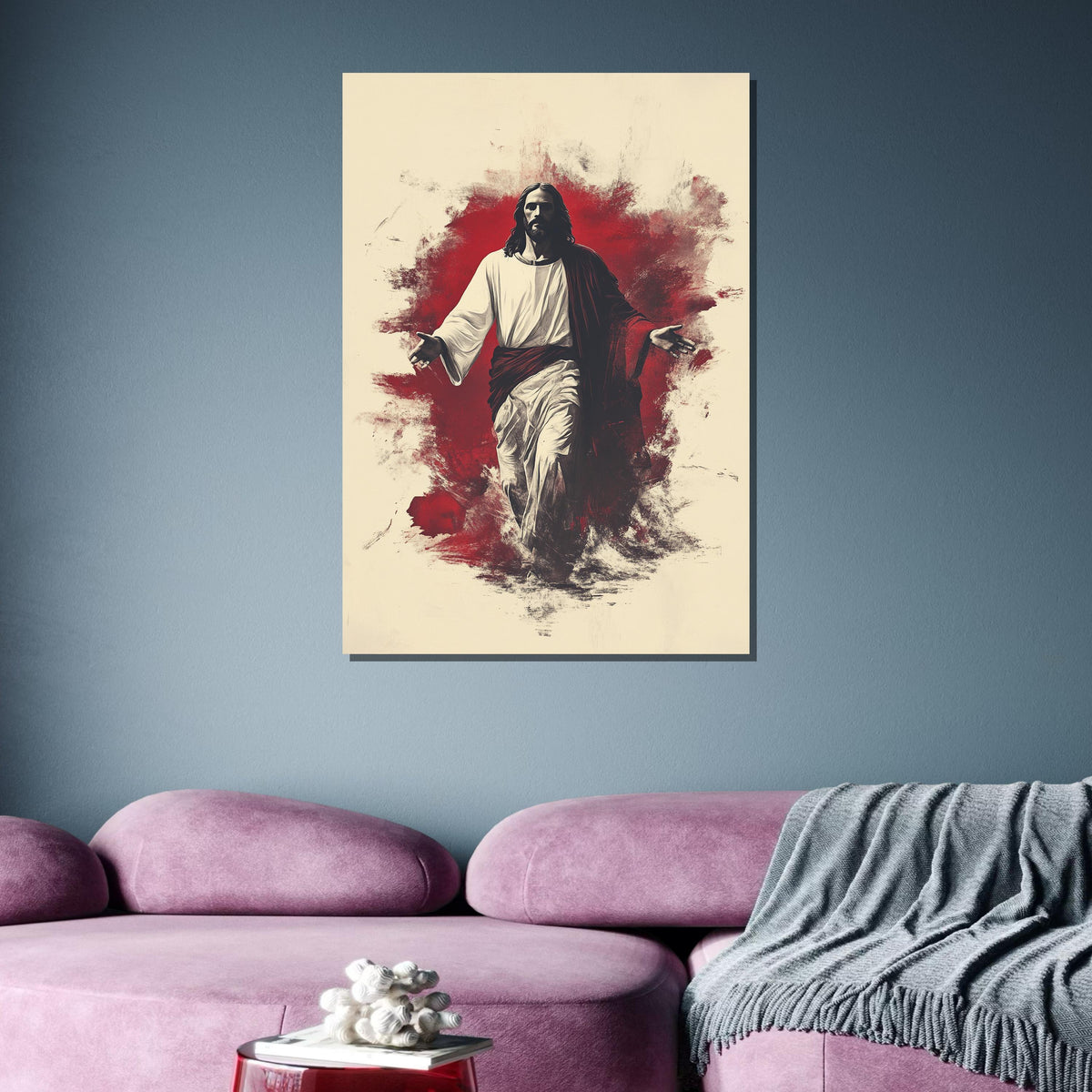 Jesus in Red Canvas,Passion of Christ Art,Spiritual Wall Decor,Christian Home Decor,Jesus Portrait Painting,Spiritual Home Decor,Christian