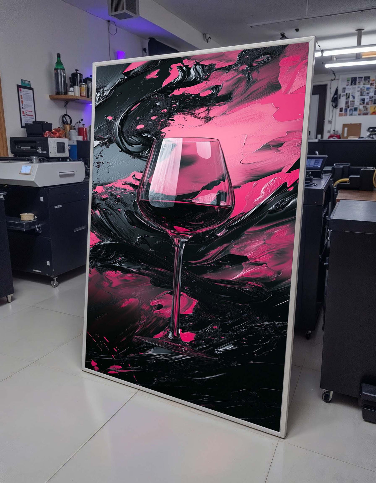 Abstract Wine Glass Canvas, Pink and Black Wine Art, Modern Kitchen Decor, Perfect Gift for Wine Lovers