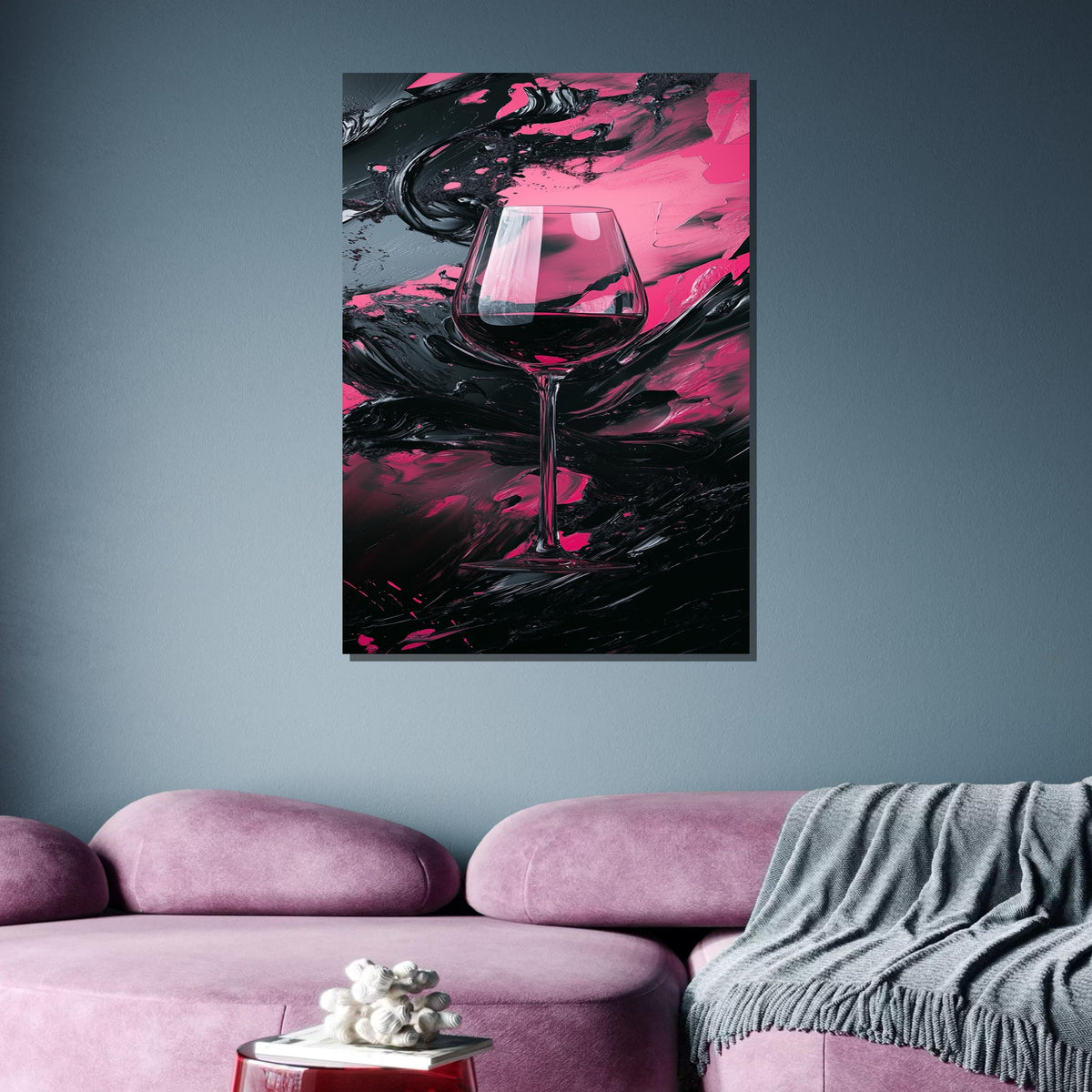 Abstract Wine Glass Canvas, Pink and Black Wine Art, Modern Kitchen Decor, Perfect Gift for Wine Lovers