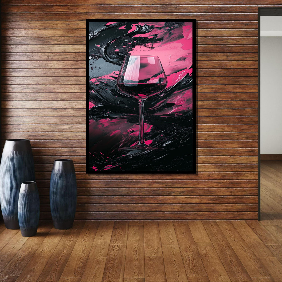 Abstract Wine Glass Canvas, Pink and Black Wine Art, Modern Kitchen Decor, Perfect Gift for Wine Lovers