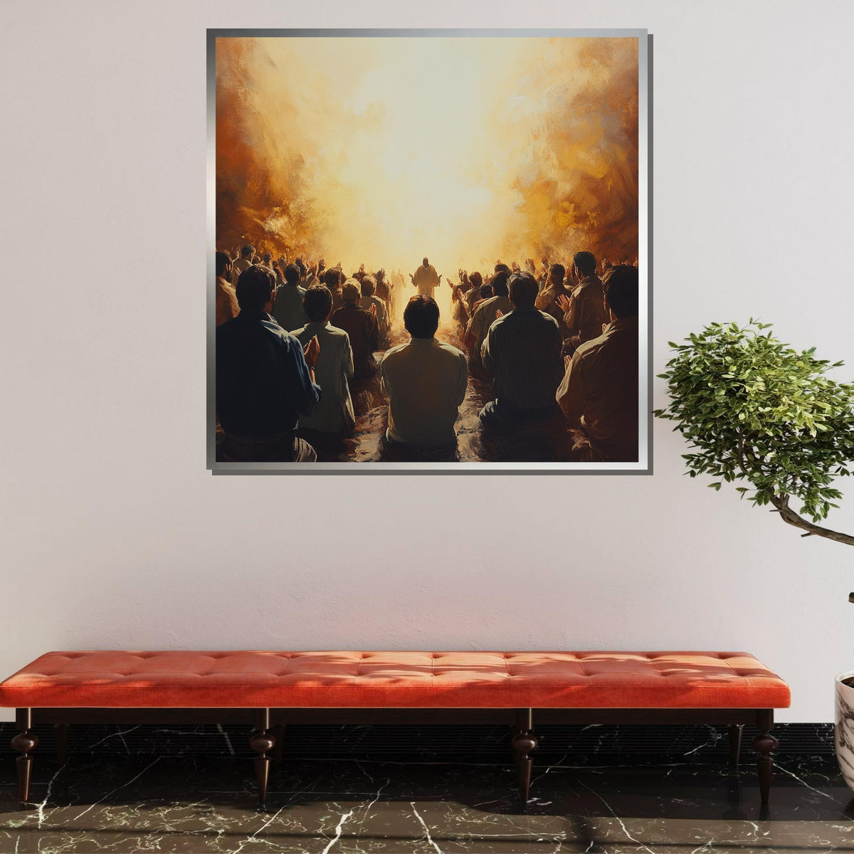 Gathering in Worship Canvas,Spiritual Devotion Artwork,Inspirational Faith Art,Light of Faith Painting,Divine Assembly Decor,Ready to Hang