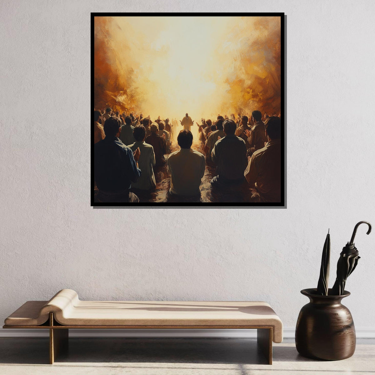 Gathering in Worship Canvas,Spiritual Devotion Artwork,Inspirational Faith Art,Light of Faith Painting,Divine Assembly Decor,Ready to Hang