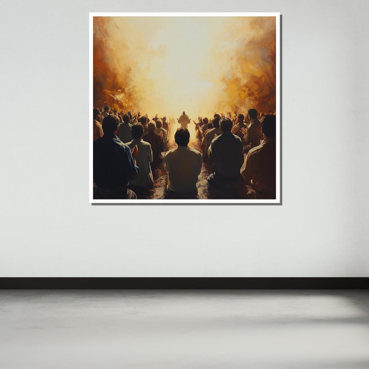 Gathering in Worship Canvas,Spiritual Devotion Artwork,Inspirational Faith Art,Light of Faith Painting,Divine Assembly Decor,Ready to Hang
