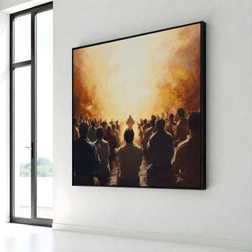Gathering in Worship Canvas,Spiritual Devotion Artwork,Inspirational Faith Art,Light of Faith Painting,Divine Assembly Decor,Ready to Hang