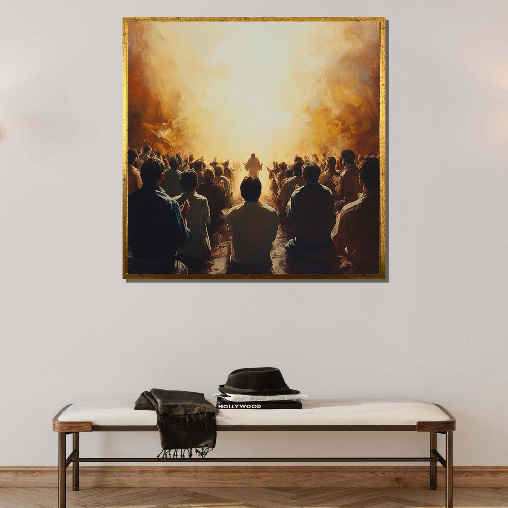 Gathering in Worship Canvas,Spiritual Devotion Artwork,Inspirational Faith Art,Light of Faith Painting,Divine Assembly Decor,Ready to Hang