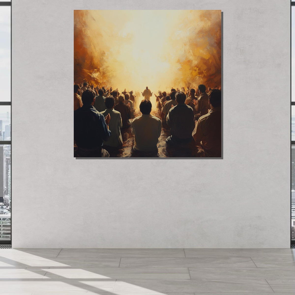 Gathering in Worship Canvas,Spiritual Devotion Artwork,Inspirational Faith Art,Light of Faith Painting,Divine Assembly Decor,Ready to Hang