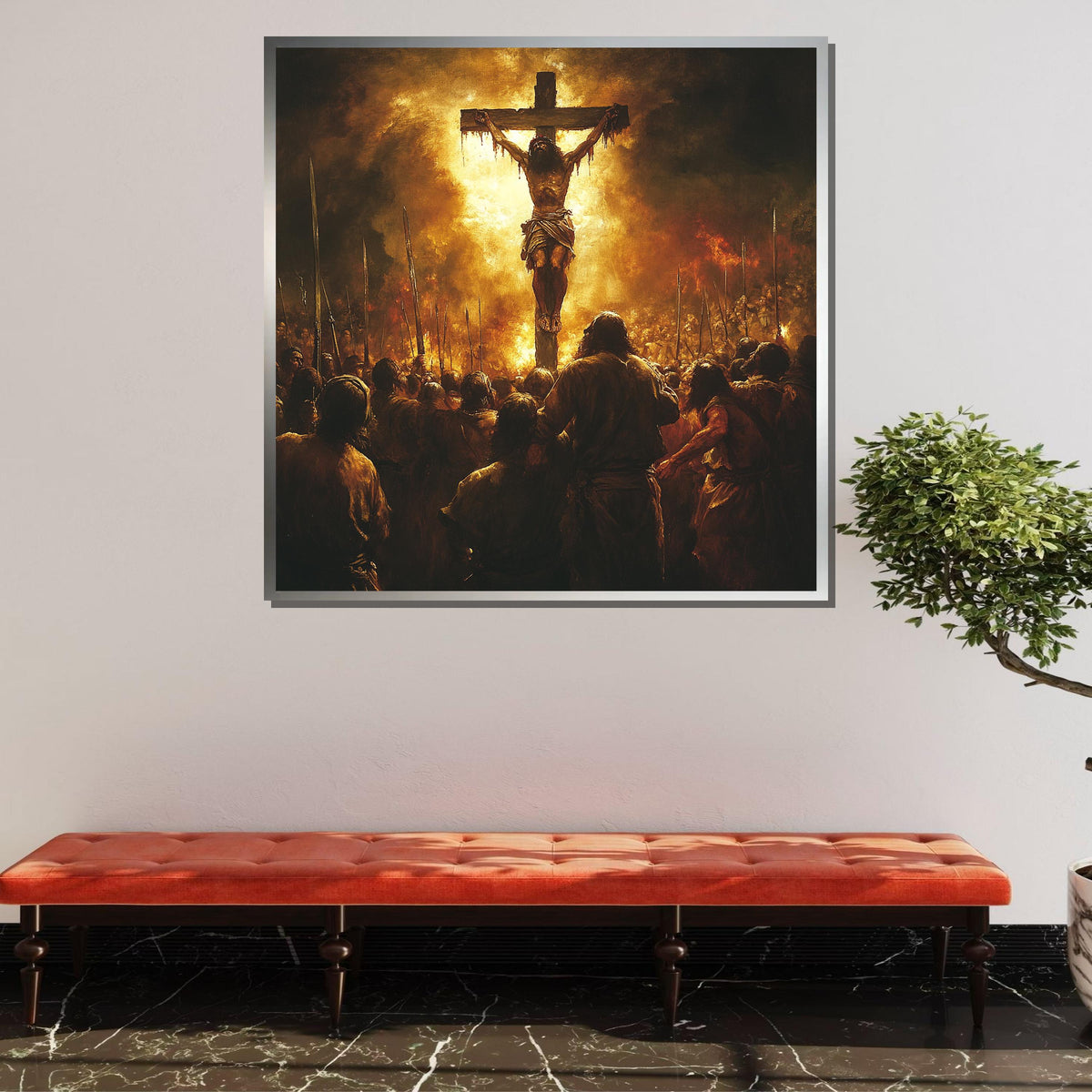 Powerful Crucifixion Canvas Art, Jesus on the Cross, Religious Wall Art, Biblical Scene Print,Divine Assembly Decor,Ready to Hang