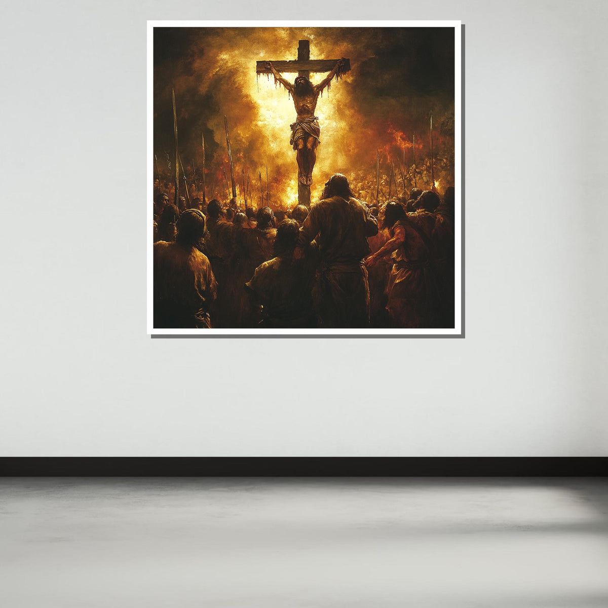 Powerful Crucifixion Canvas Art, Jesus on the Cross, Religious Wall Art, Biblical Scene Print,Divine Assembly Decor,Ready to Hang