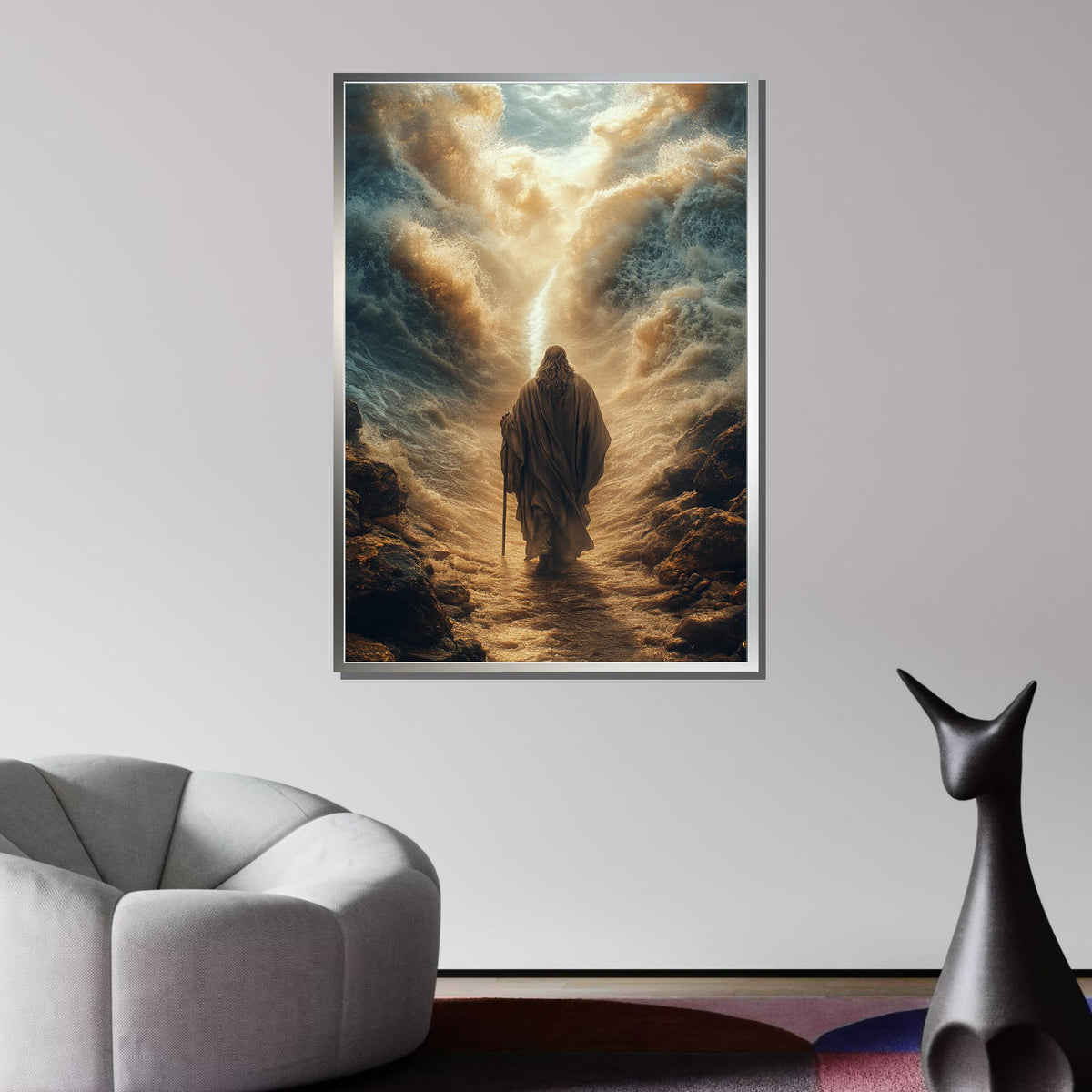 Moses Parting the Sea Canvas, Biblical Wall Art, Divine Miracle Painting, Spiritual Wall Decor, Ready to Hang Religious Art, Ready to Hang