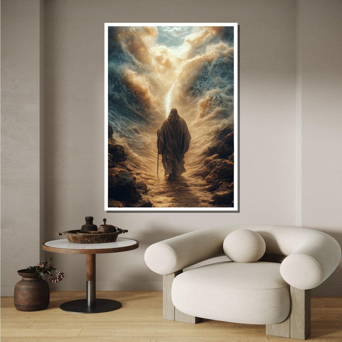 Moses Parting the Sea Canvas, Biblical Wall Art, Divine Miracle Painting, Spiritual Wall Decor, Ready to Hang Religious Art, Ready to Hang