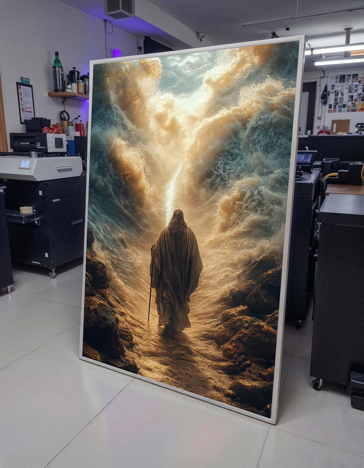 Moses Parting the Sea Canvas, Biblical Wall Art, Divine Miracle Painting, Spiritual Wall Decor, Ready to Hang Religious Art, Ready to Hang