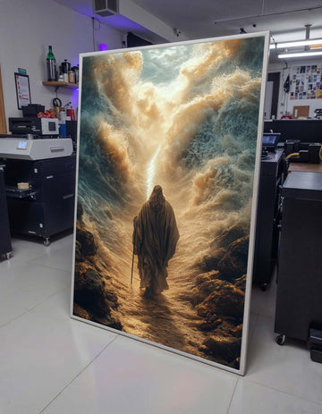 Moses Parting the Sea Canvas, Biblical Wall Art, Divine Miracle Painting, Spiritual Wall Decor, Ready to Hang Religious Art, Ready to Hang