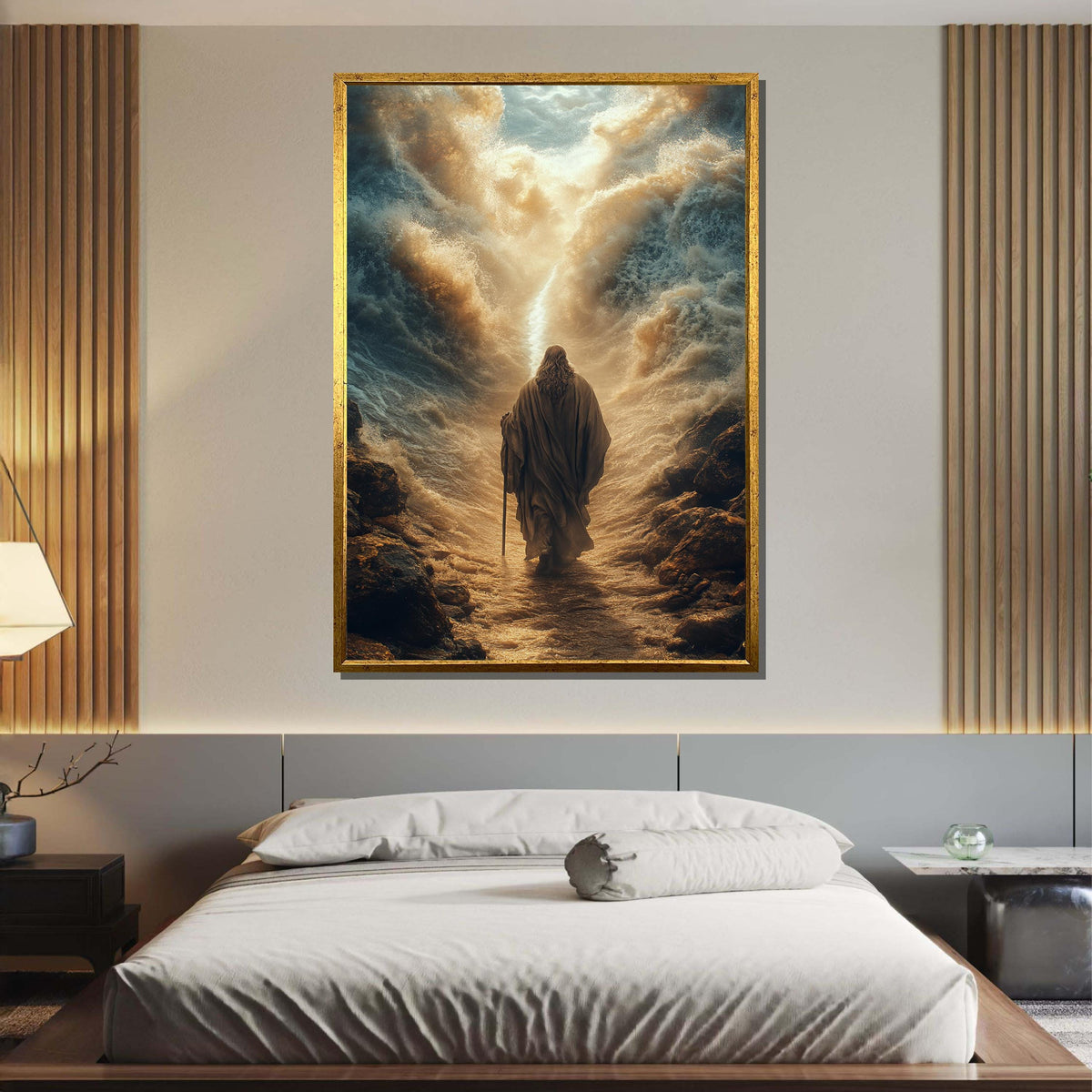 Moses Parting the Sea Canvas, Biblical Wall Art, Divine Miracle Painting, Spiritual Wall Decor, Ready to Hang Religious Art, Ready to Hang