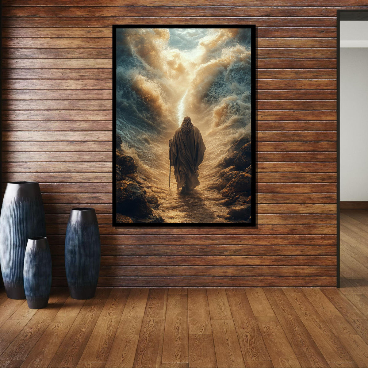 Moses Parting the Sea Canvas, Biblical Wall Art, Divine Miracle Painting, Spiritual Wall Decor, Ready to Hang Religious Art, Ready to Hang