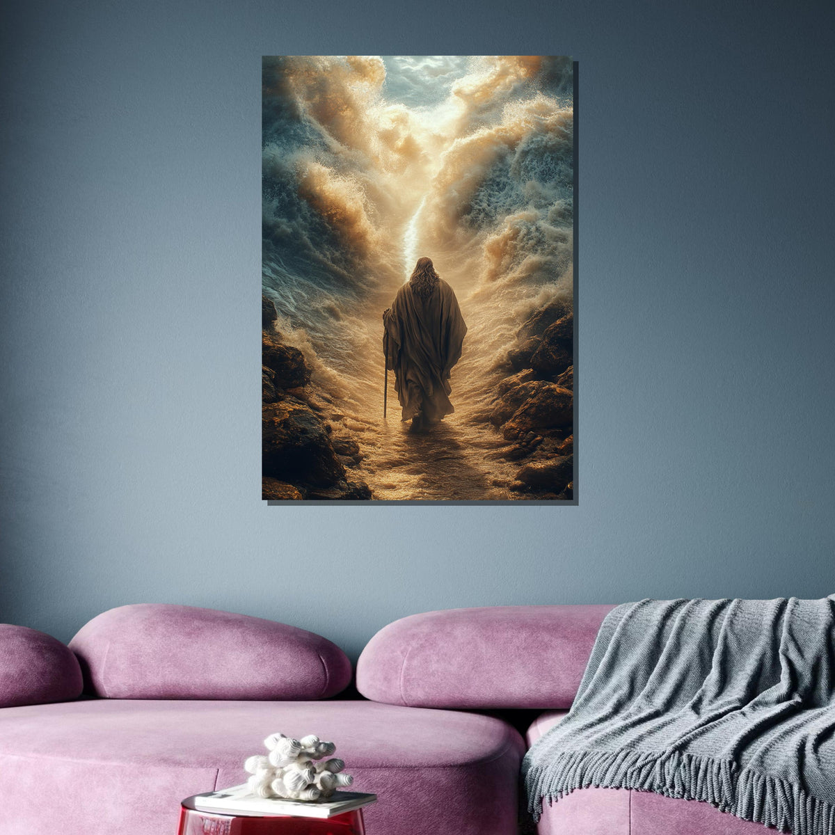 Moses Parting the Sea Canvas, Biblical Wall Art, Divine Miracle Painting, Spiritual Wall Decor, Ready to Hang Religious Art, Ready to Hang
