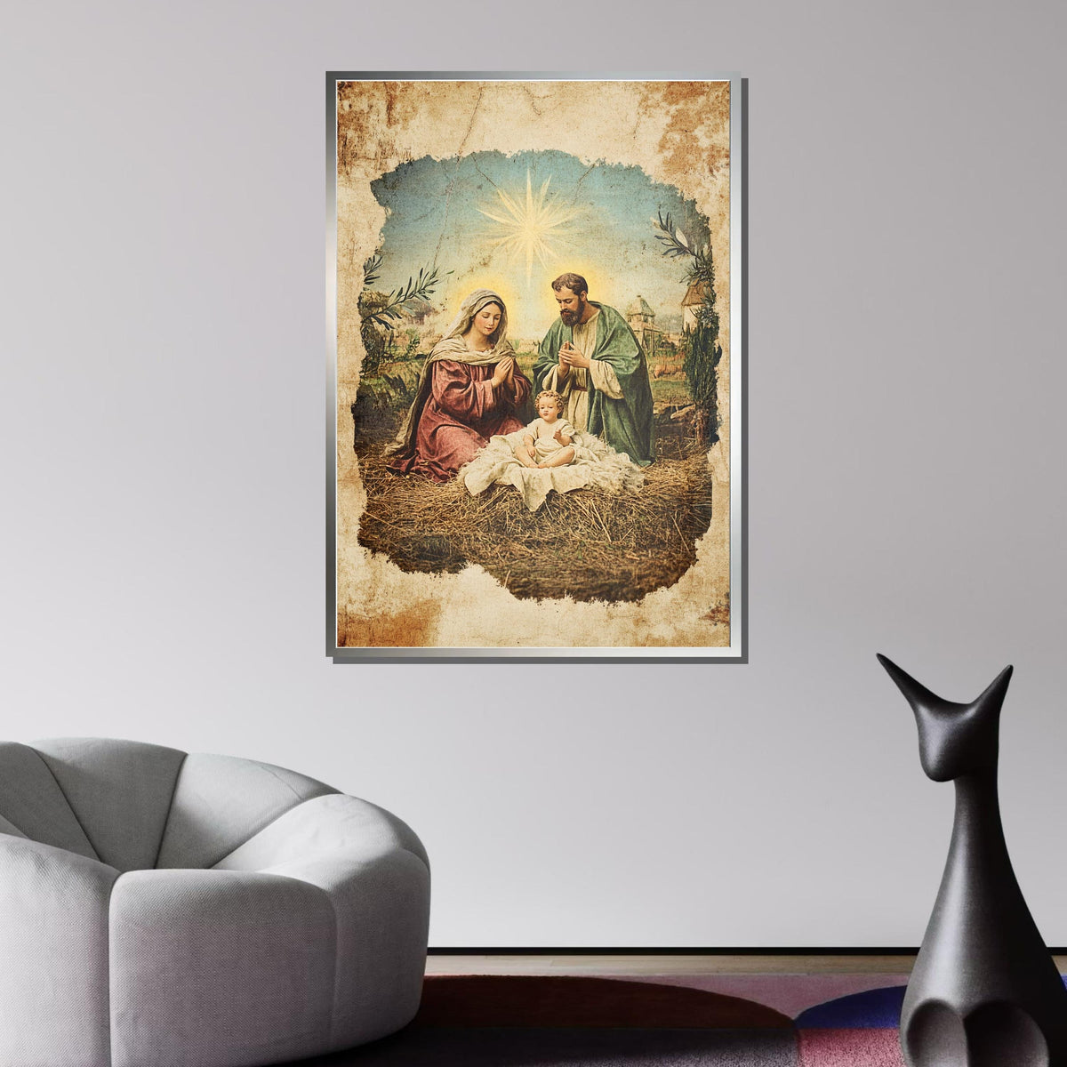 Nativity Scene Canvas, Vintage Holy Family Art, Antique Religious Wall Decor, Christmas Wall Art, Ready to Hang, Ready to Hang