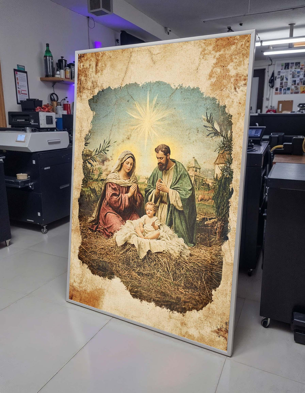 Nativity Scene Canvas, Vintage Holy Family Art, Antique Religious Wall Decor, Christmas Wall Art, Ready to Hang, Ready to Hang