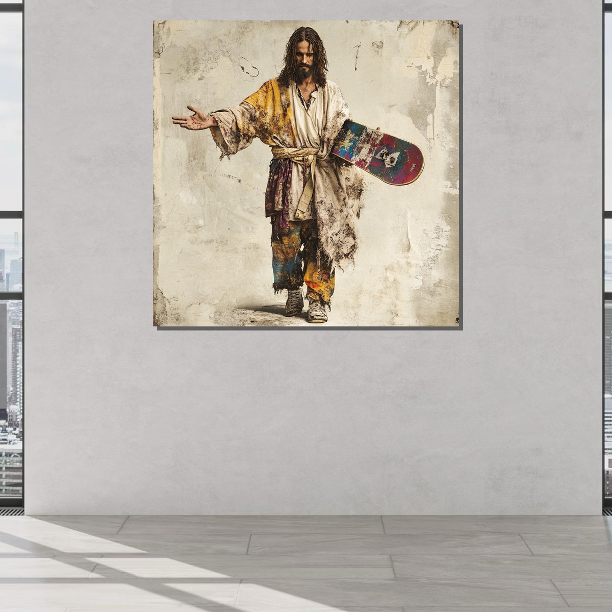 Skater Jesus Canvas, Modern Jesus Art, Urban Spiritual Wall Decor, Unique Religious Art, Ready to Hang Canvas, Religious Wall Art