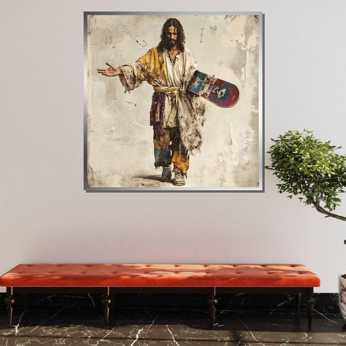 Skater Jesus Canvas, Modern Jesus Art, Urban Spiritual Wall Decor, Unique Religious Art, Ready to Hang Canvas, Religious Wall Art