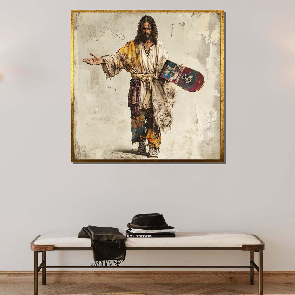 Skater Jesus Canvas, Modern Jesus Art, Urban Spiritual Wall Decor, Unique Religious Art, Ready to Hang Canvas, Religious Wall Art