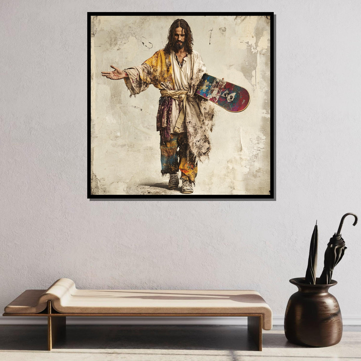 Skater Jesus Canvas, Modern Jesus Art, Urban Spiritual Wall Decor, Unique Religious Art, Ready to Hang Canvas, Religious Wall Art