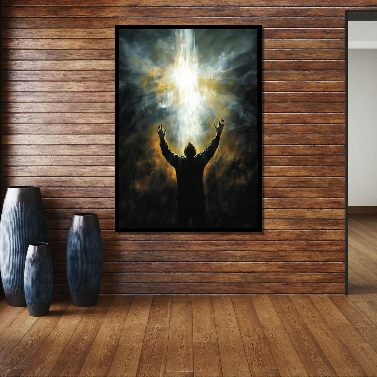 Divine Revelation Canvas, Man Reaching for Light, Spiritual Awakening Art, Inspirational Religious Decor, Ready to Hang Wall Art